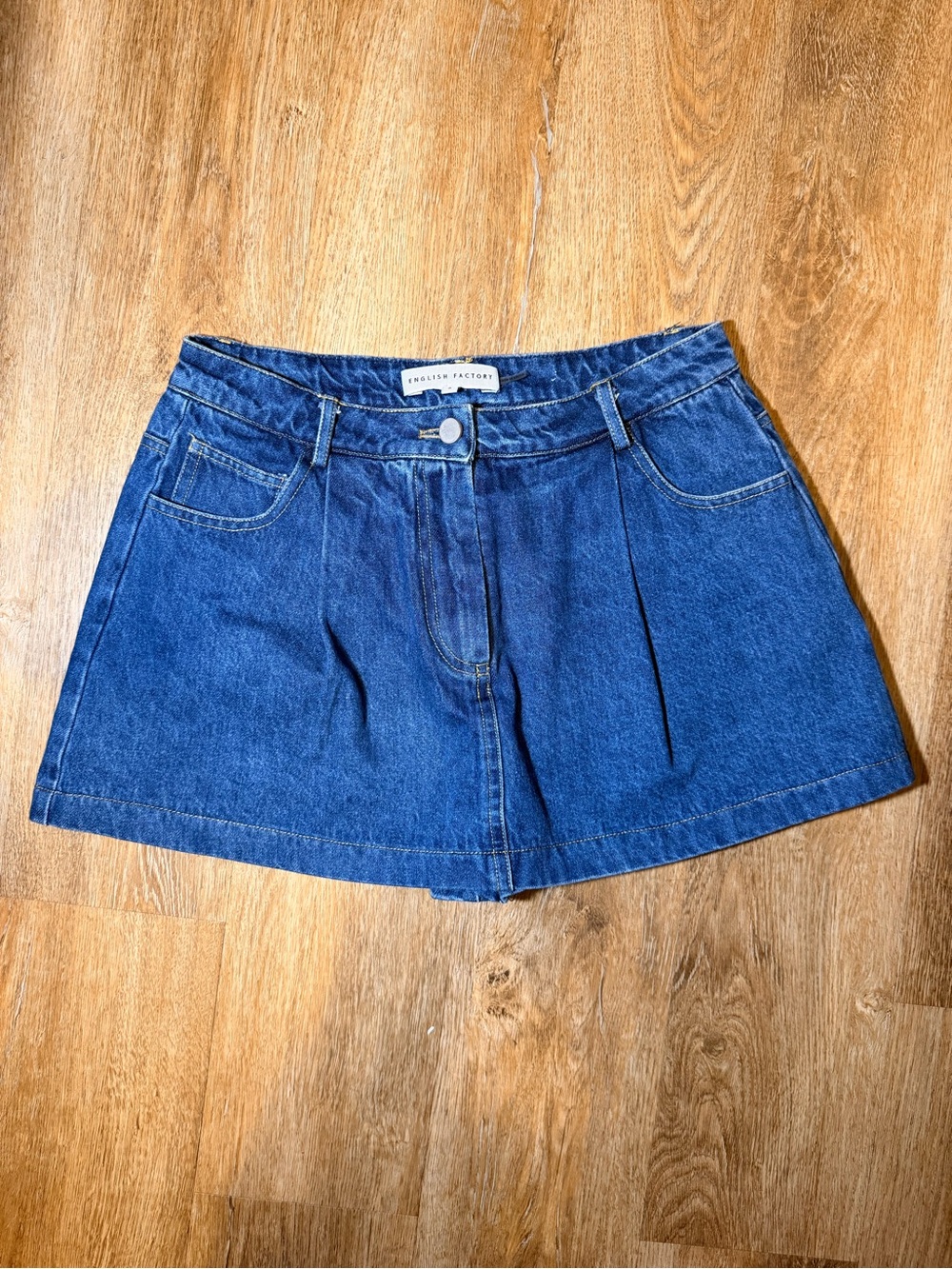 English Factory Blue Pleated Denim Shorts